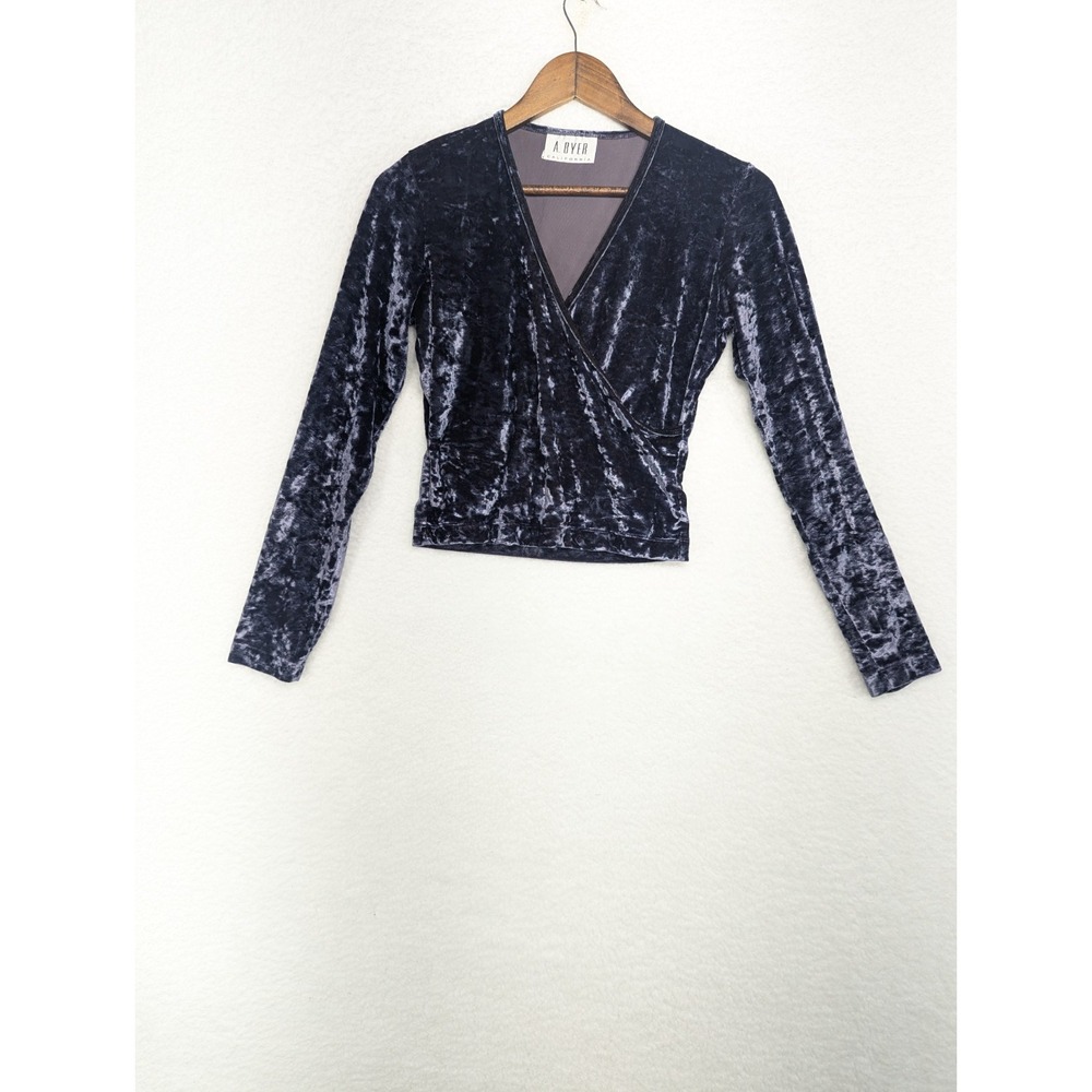 Vintage 90s Y2K Velvet Crop Top Womens Size M V Neck 3/4 Sleeve